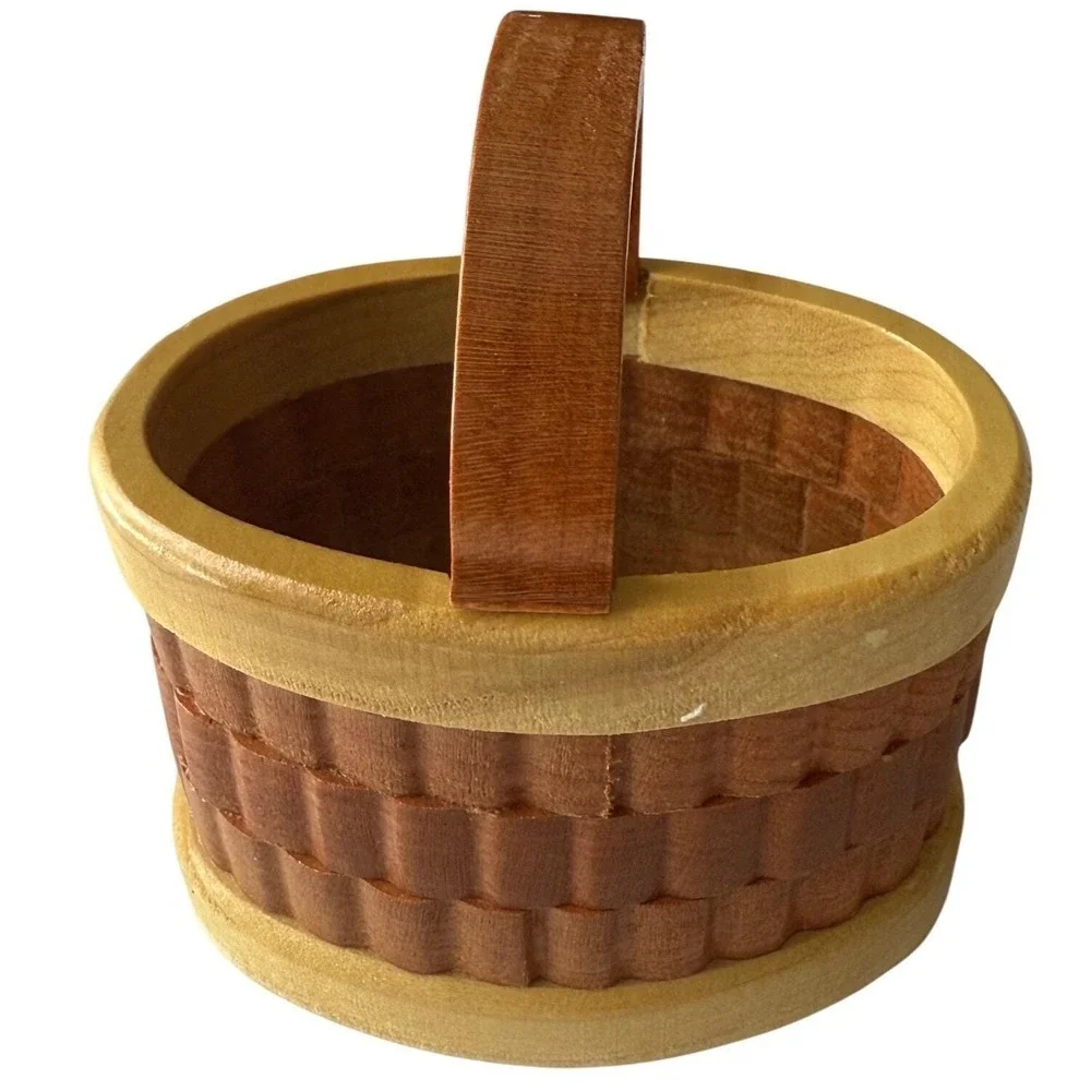 Vintage Handcrafted Wood Splint Mini Basket Signed‎ Marty Worth Cottagecore